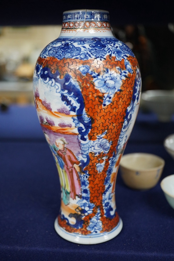 An 18th century Chinese export vase, a crackleware bowl and miniature bowls, etc., export vase 19cm high (6). Condition - all have cracks and chips